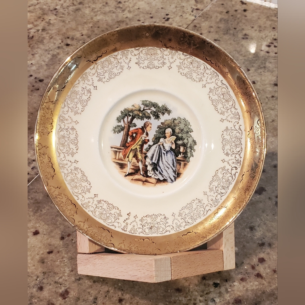 Vintage Sabin Crest-O-Gold‎ Warranted 22k Victorian Couple Trinket Plate 6" USA